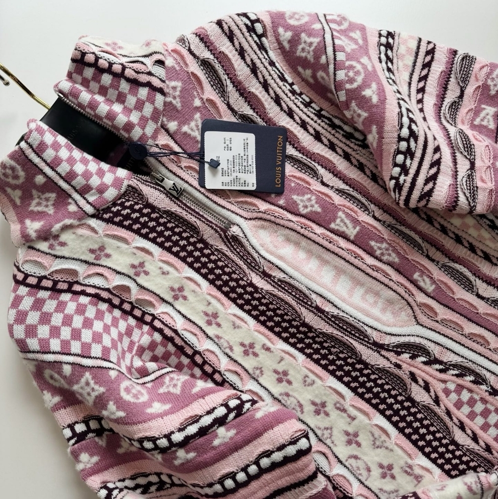Louis Vuitton Jacquard Zip-Up Pullover Coogi Style 3Dknit Men's 2XL Nwt - Picture 10 of 11